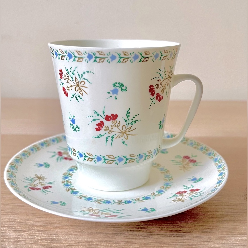 ANTIQUE USSR Soviet Union Lomonosov Handcrafted Floral Tea Cup With Saucer Set